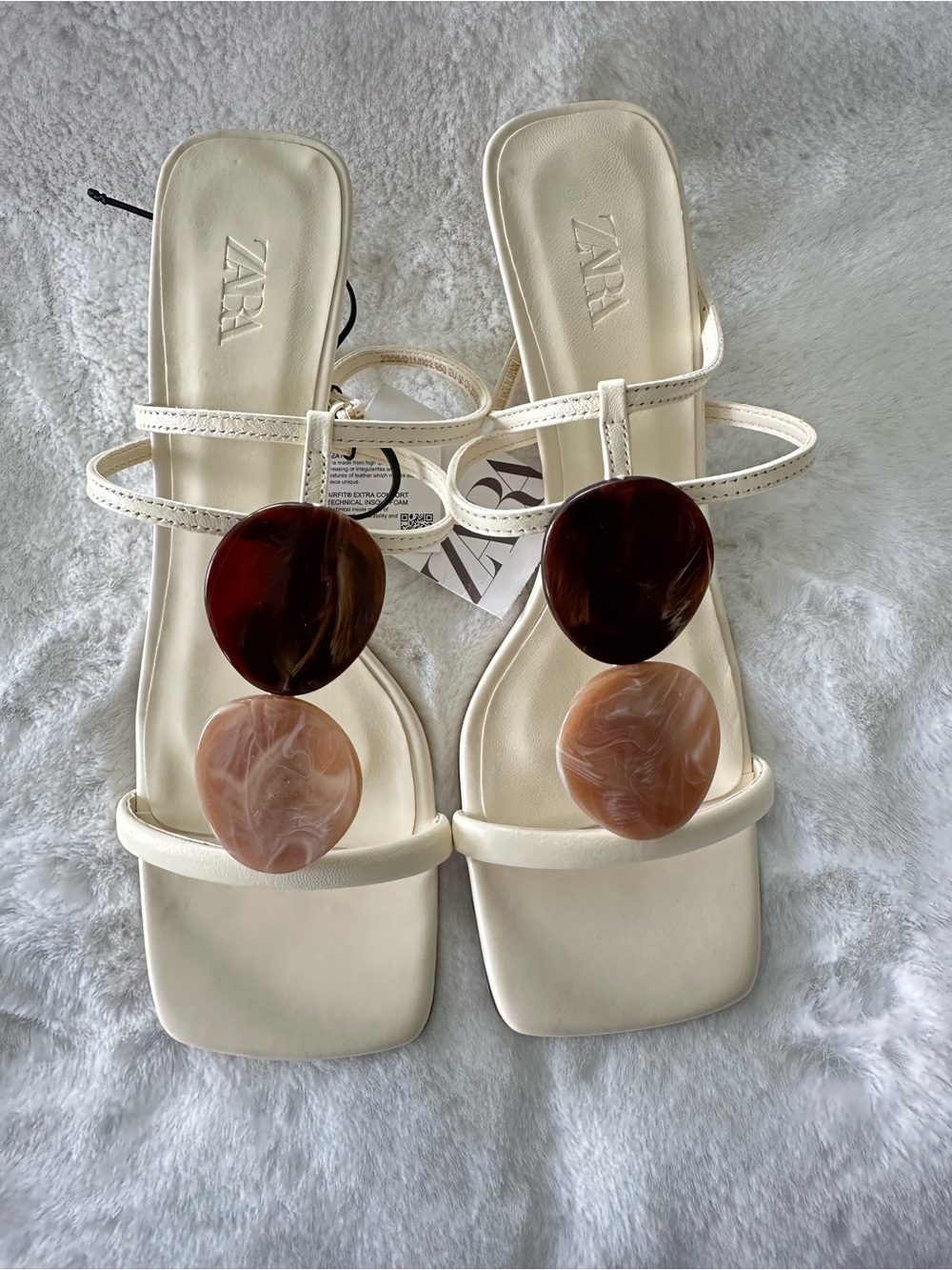 ZARA Cream Sandals with Brown and Tan Gem Accents